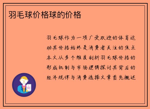 羽毛球价格球的价格