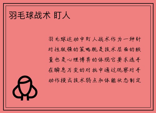 羽毛球战术 盯人